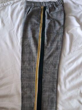 Zara Grey Plaid Chinos with Yellow & Black Side Stripes